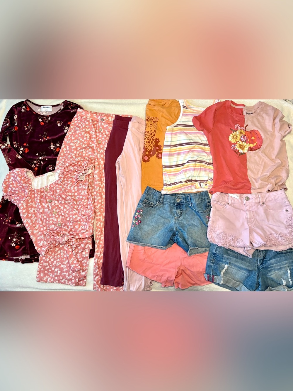 Cute boho BTS 10/12 Girls Mixed Clothing Bundle - Pink, Coral, Mustard & Denim